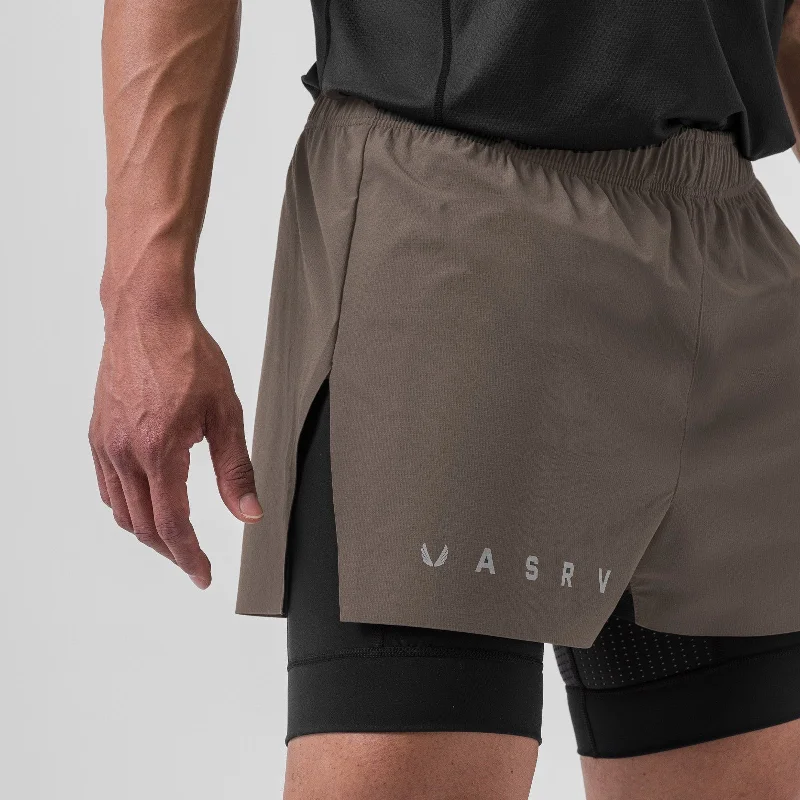 0752. Ripstop 3"" High Split Liner Short - Deep Taupe/Black