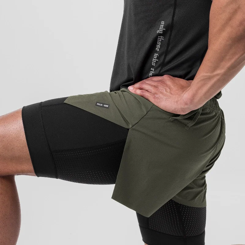 0752. Ripstop 3"" High Split Liner Short - Olive/Black