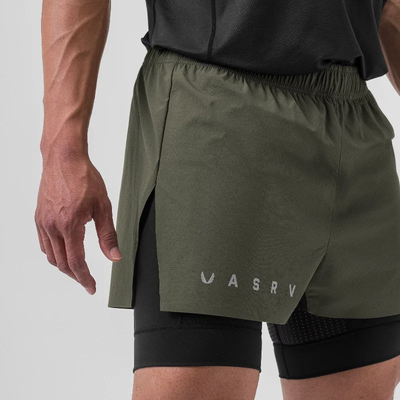 0752. Ripstop 3"" High Split Liner Short - Olive/Black