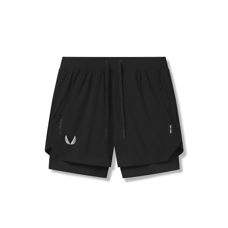 0865. Tetra-Lite™ 5"" Liner Short - Black/Black/ White ""Wings""