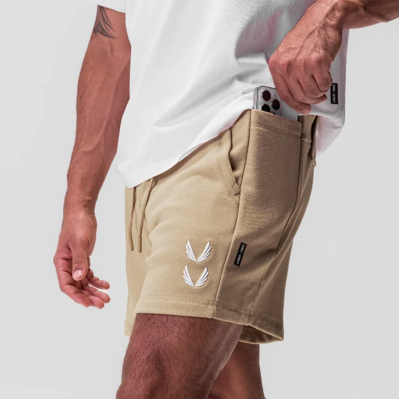 0867. Tech-Terry™ Sidelock Sweat Short - Khaki ""Stacked Wings""