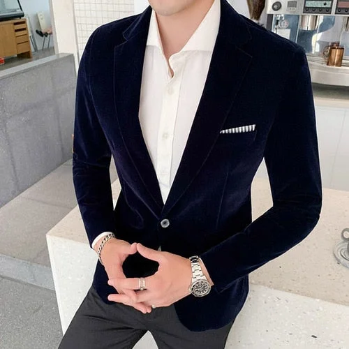 Bonsir Brand clothing Men Golden velvet suit/Male slim High quality business Blazers/Groom&#39;s Wedding Dress Men&#39;s jacket clothing