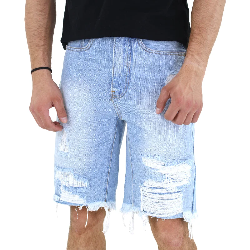 Men's Ripped Jeans Short,Light Blue