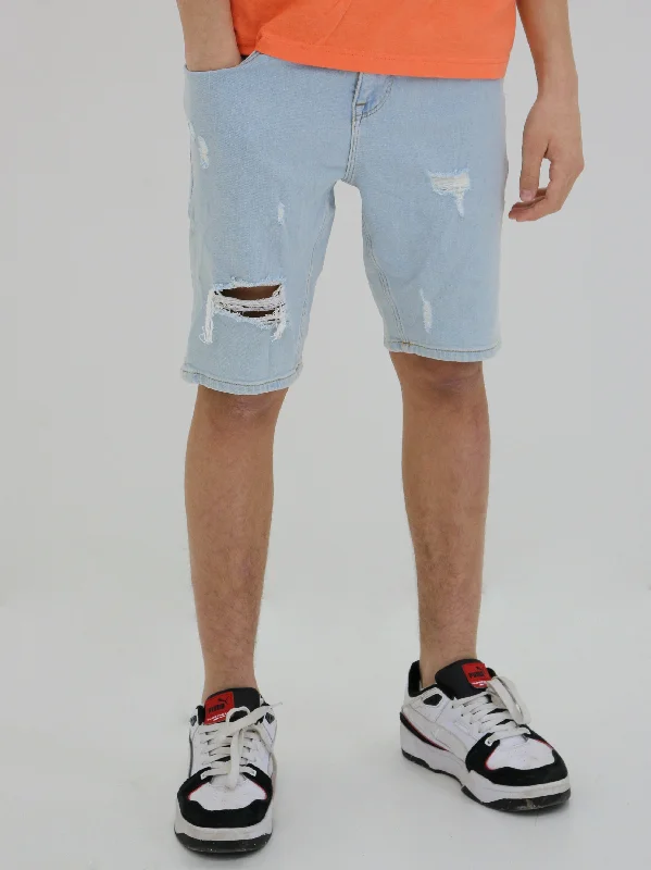 Men's Ripped Denim Short,Light Blue