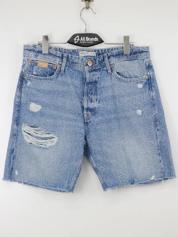 Men's Ripped Washed Denim Short,Light Blue