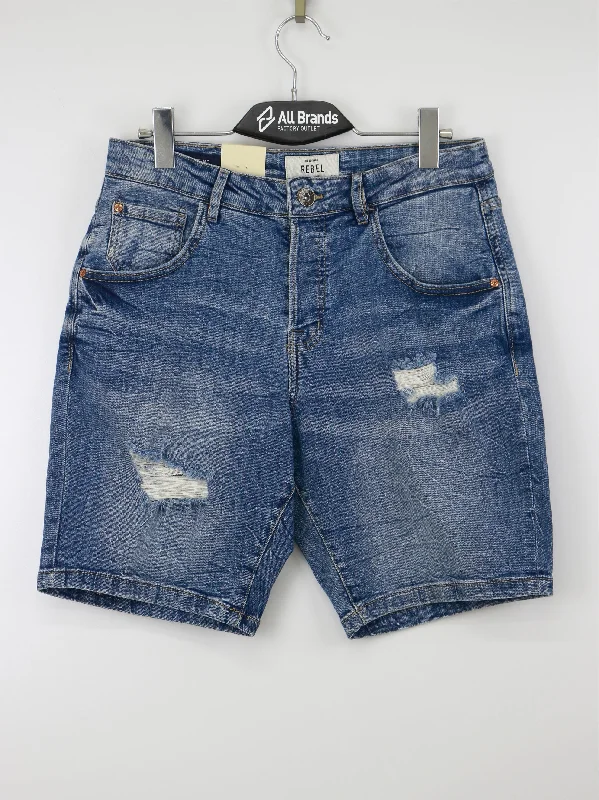 Men's Ripped Washed Denim Short,Blue