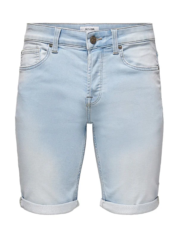 Men's Plain Solid Denim Short,Light Blue