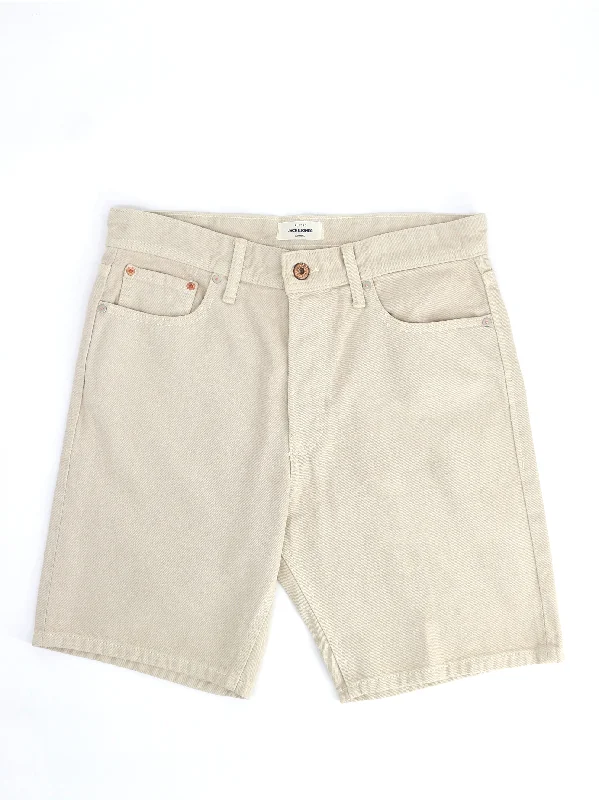 Men's Plain Solid Denim Short,Beige