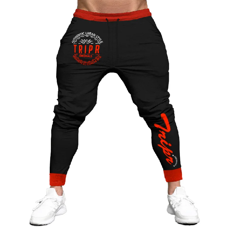 Black & Red Printed Men Track Pant