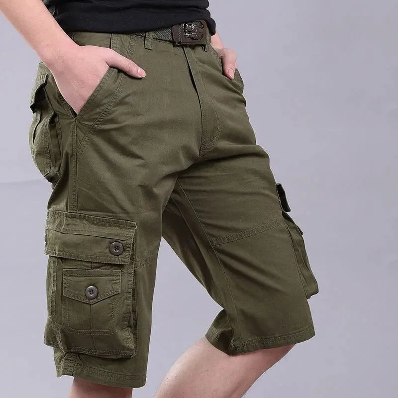 Bonsir Summer Cargo Shorts Men Cool Cotton Casual Loose Short Pants Men's Clothing Comfortable Multi-Pocket Beach Cargo Shorts Q36