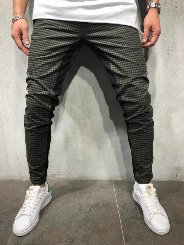 Bonsir 3D Plaid Casual Pants Men Fashiona Spliced Slim Fit Pencil Pants Sports Fitness Running Trousers men clothing