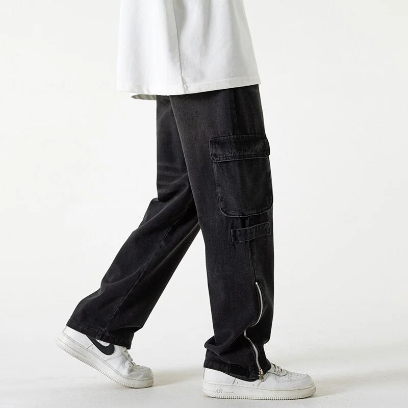 Bonsir Baggy Cargo Jeans big pocket Trousers Male Denim Pants Flared Pant women's Jeans Loose Casual Streetwear Hip Hop Harajuku