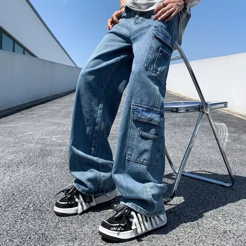 Bonsir Baggy Jeans big pocket Trousers Male Denim cargo Pants  Wide Leg Pant Men's Jeans Loose Casual  Streetwear Hip Hop Harajuku