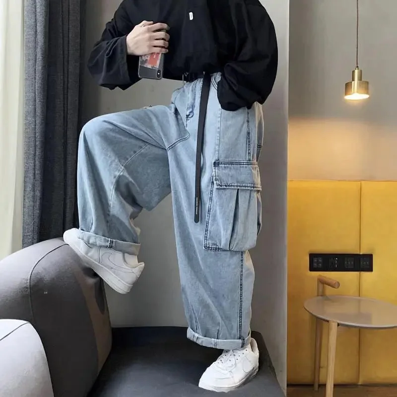 Bonsir Baggy Jeans Trousers Male Denim Pants Black Wide Leg Pants Men's Jeans Loose Casual Korean Streetwear Hip Hop Harajuku