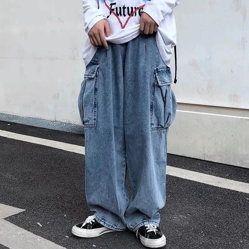 Bonsir Baggy Jeans Trousers Male Denim Pants Black Wide Leg Pants Men's Jeans Loose Casual Korean Streetwear Hip Hop Harajuku