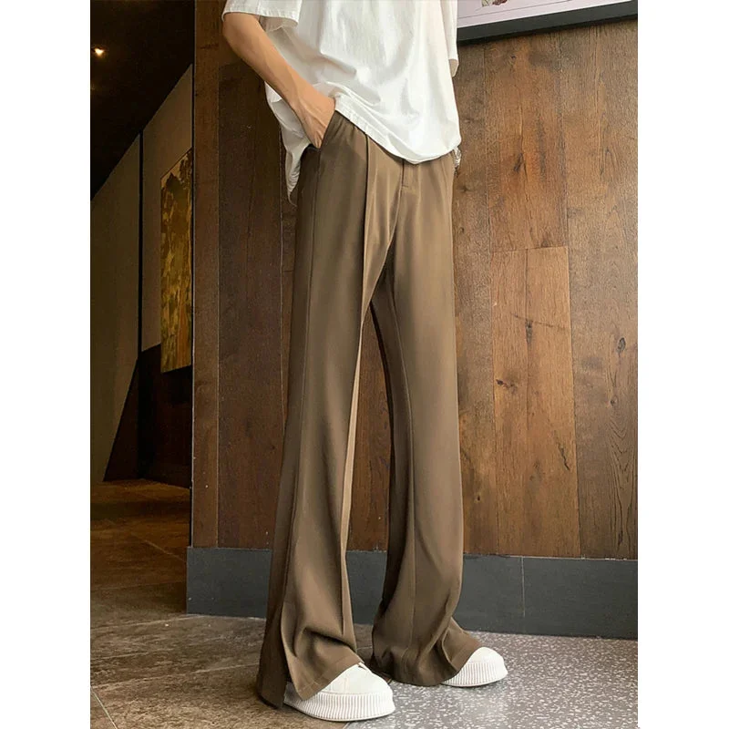 Bonsir Brown Black Baggy Suit Pants Men Fashion Social Mens Dress Pants Korean Loose Straight Flared Pants Mens Office Formal Trousers