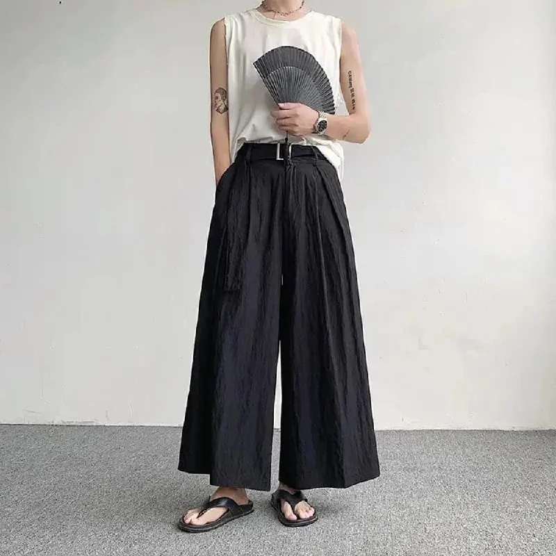 Bonsir Japanese Casual Wide-leg Pants Men's Summer Quick-drying Loose Casual Pants Fashion Samurai Skirt Trousers Festival Costumes