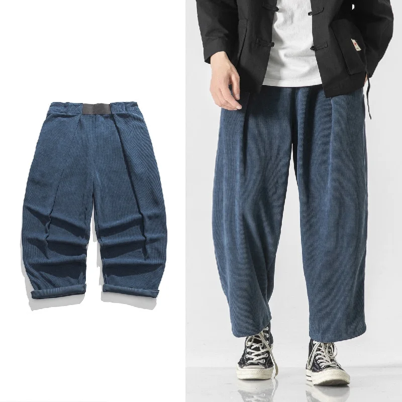 Bonsir Japanese Style Men's Oversized Casual Pants Elastic Waist Loose Solid Color Trousers Fashion Trend Haren Pants Size M-5XL