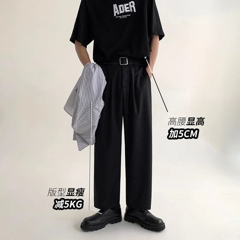 Bonsir Korean Fashion Men Western Pants Loose Solid Color Straight Wide Leg Casual Suit Pants Male Summer New Streetwear Trousers