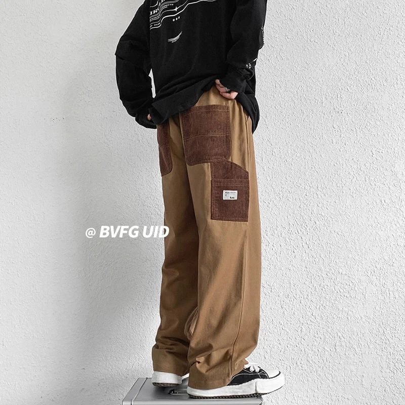 Bonsir Large Size Men Cargo Pants Patchwork Wide Leg Pants Fashion Harajuku Male Streetwear Trousers Hip Hop Casual Clothing