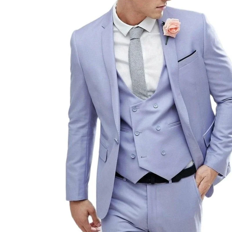 Bonsir Men Suit 3 Pieces Business Leisure Flat Collar Single Row Two Button Groom Best Man Wedding Banquet Tuxedo Jacket Vest Pants