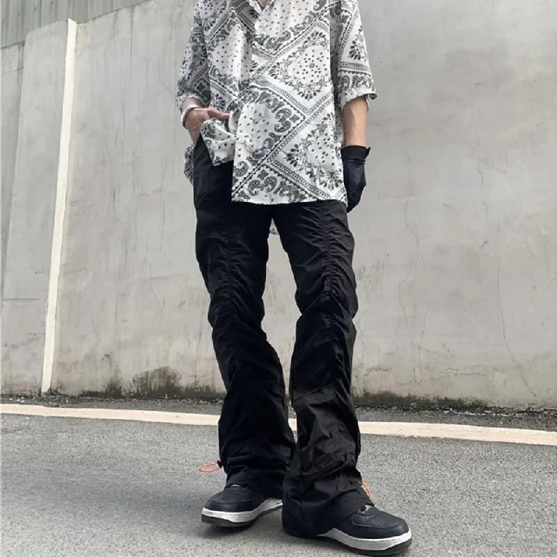 Bonsir New Black Wrinkle Pants Man Harajuku Punk Men's Streetwear Hip Hop Fashion Clothing Casual Tactical Trousers Y2k Goth Flared