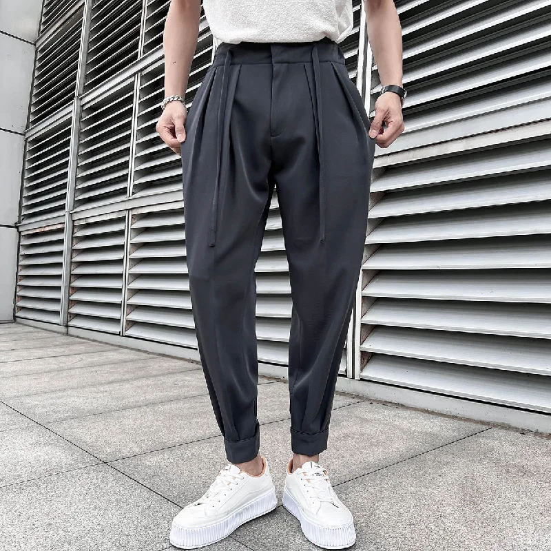 Bonsir New Elastic Waist Drape Suit Pants Men Business Office Casual Pants Male Fashion Loose Social Party Formal Trousers