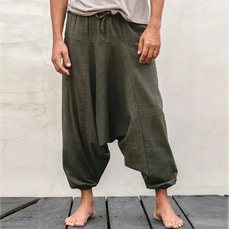 Bonsir Ropa Para Hombre Linen Casual Pants Simple Wide Leg Pants Cotton Linen Loose Bloomers Large Size Nine Pants Men