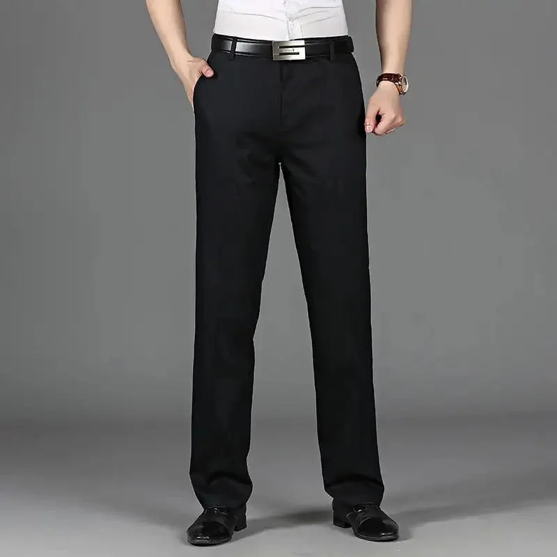 Bonsir Spring And Autumn Loose Business Men's Casual Pants Middle-aged Old Straight Tube Mid-waist Large Iron-free Versatile Trousers