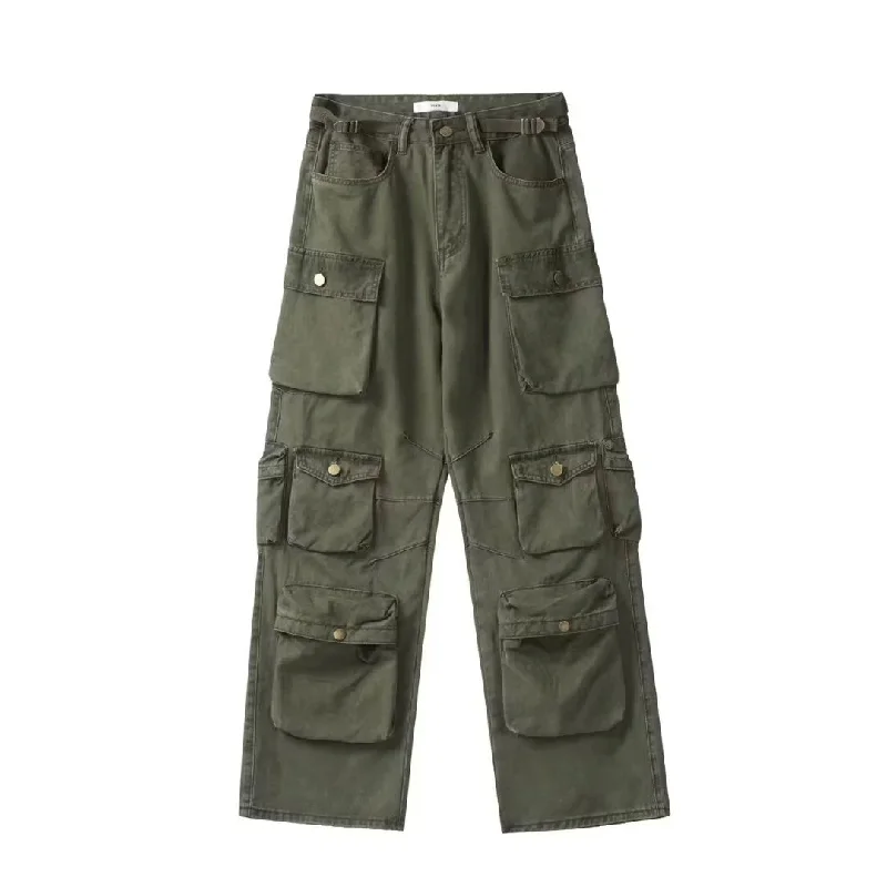 Bonsir Spring Cargo pants New Popular Rice White Multi-pockets Overalls Harajuku stays Men Loose Casual Trousers Straight Mopping Pants