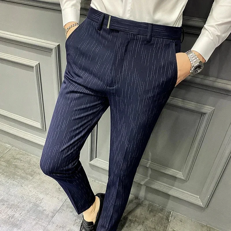 Bonsir Striped Formal Suit Pants Men Spring New High-quality Business Casual Stretch Slim Straight Trousers Brand Mens Clothing