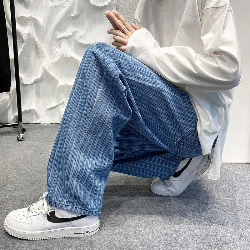 Bonsir Striped Streetwear Male Jeans Man Pants Jeans for Men Jean Baggy Korean Fashion Men Men's Oversize Trendyol Mens Denim Wide Boys