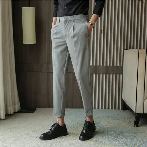 Bonsir Summer Business Dress Pants Men Ankle Length Casual Suit Pants Slim Fit Wedding Party Office Social Trousers Men Clothing