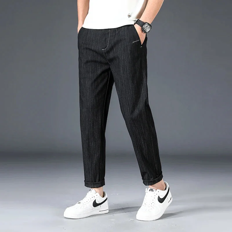 Bonsir Summer Ice Silk Soft Men's Pants Fashion Loose Casual Pants Elastic Waist Business Trousers Male