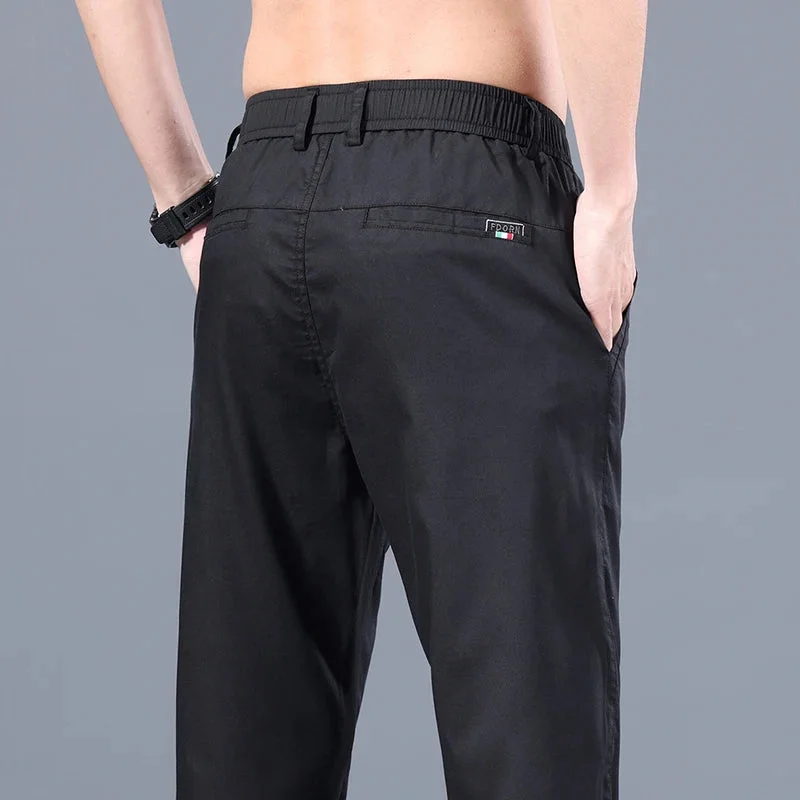 Bonsir Summer Thin Ice Silk Pants Men's Fitted Straight Casual Pants Classic Black Khaki Korean Leisure Elastic Office Trousers