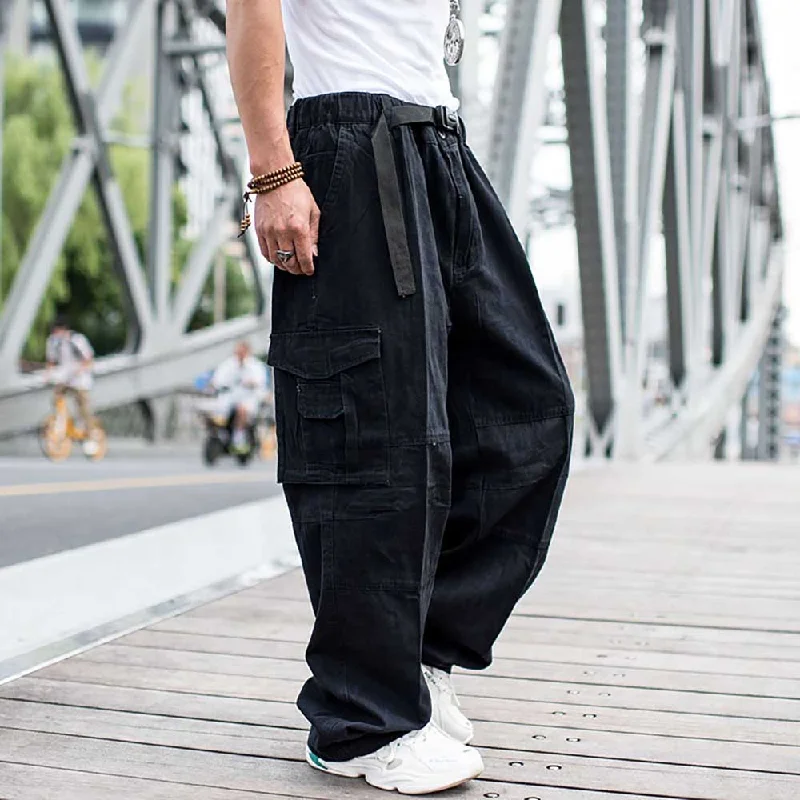 Bonsir Trendy Loose Baggy Cargo Pants Men Casual Hiphop Harem Cotton Straight Trousers Wide Leg Plus Size Streetwear Clothing