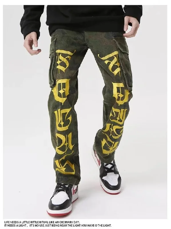 Bonsir Trendy trousers, male youth, popular cargo pants, casual pants, fashion fashion, loose waist, summer, loose straight camouflage