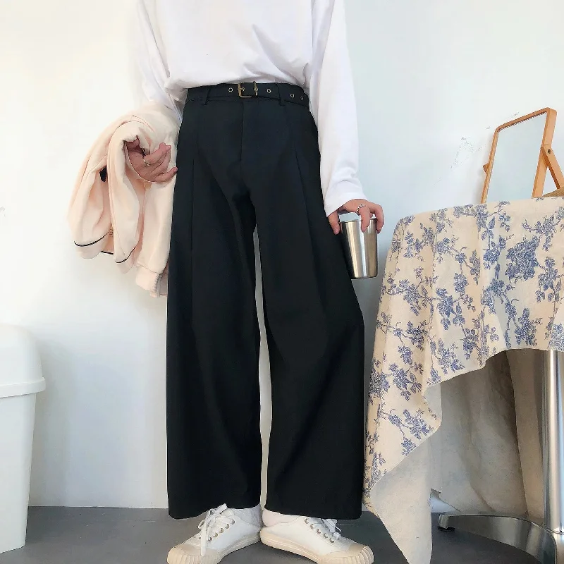 Bonsir -  wear /men's vintage casual Wide Leg Pants with belt for Male Autumn tide new Loose all-match Pants 2Y272