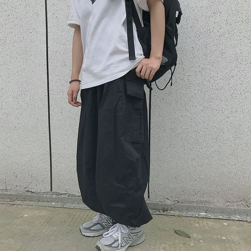 Bonsir Wide-legged pants women's summer Korean version INS Harajuku style hip-hop large pockets loose casual overalls trendy