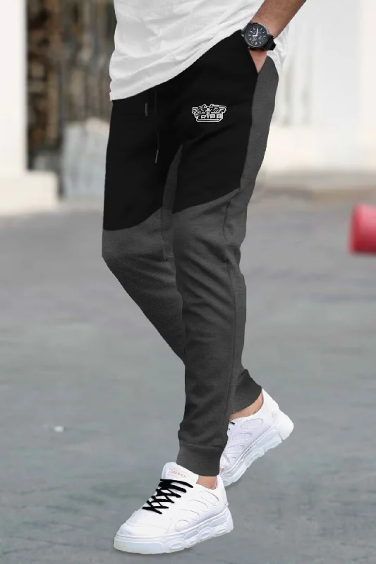 Men Colorblock Cotton CHARCOAL BLACK-Black Jogger TrackPant