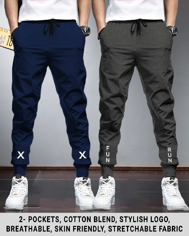 Men Sports Trackpants Combo | Navy blue & Charcoal Black (Pack of 2)