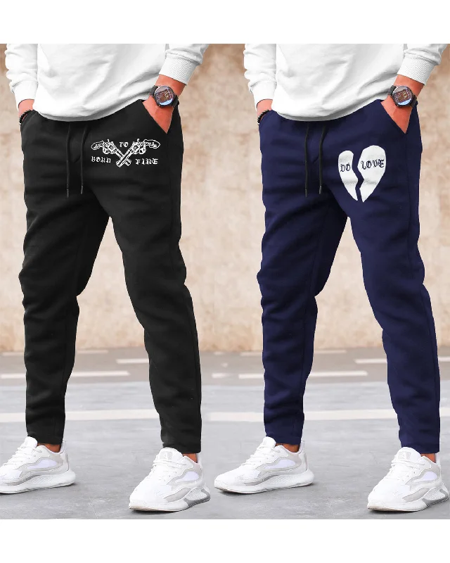 Pack of 2 Men Cotton Printed Multicolor Track Pants | NavyBlue | Black