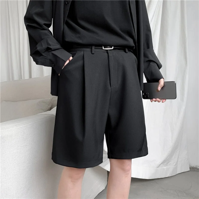 Bonsir Summer Men Shorts Straight Fit Knee-Length Short Suit Pant Solid Beige Black Summer Clothing Student Thin Casual Shorts Man