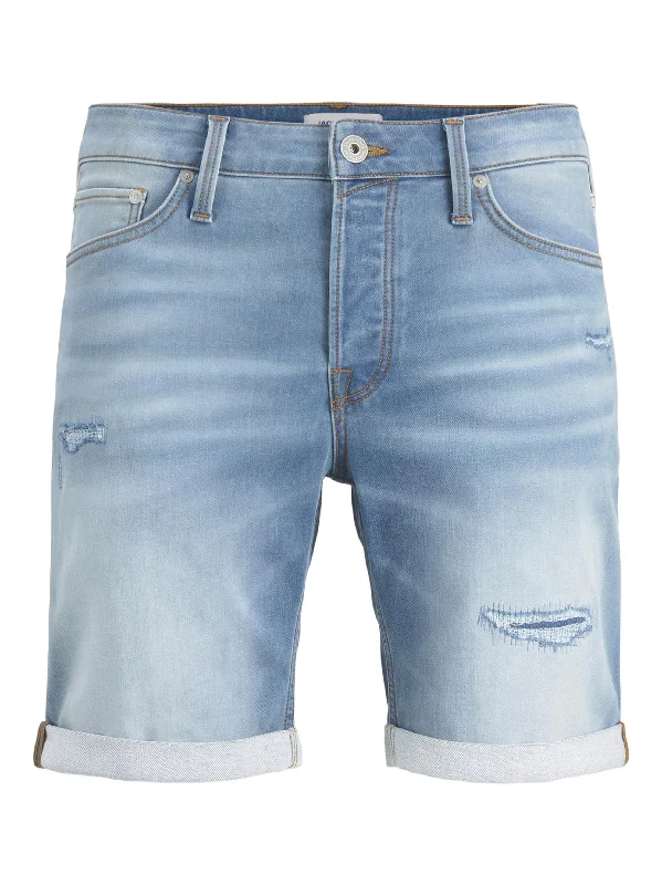 Men's Embroidered Washed Denim Short,Light Blue