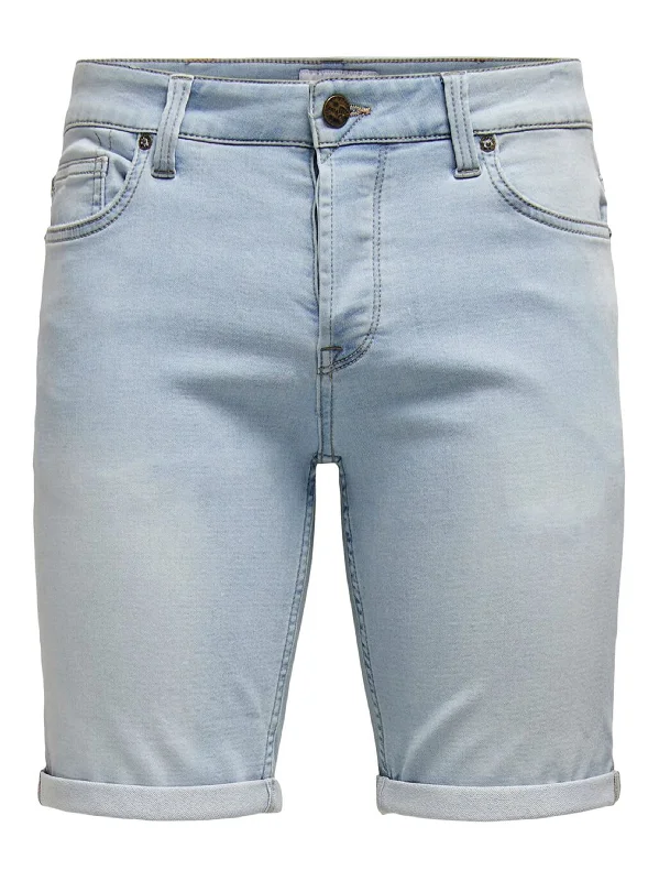 Men's Washed Denim Short,Light Blue