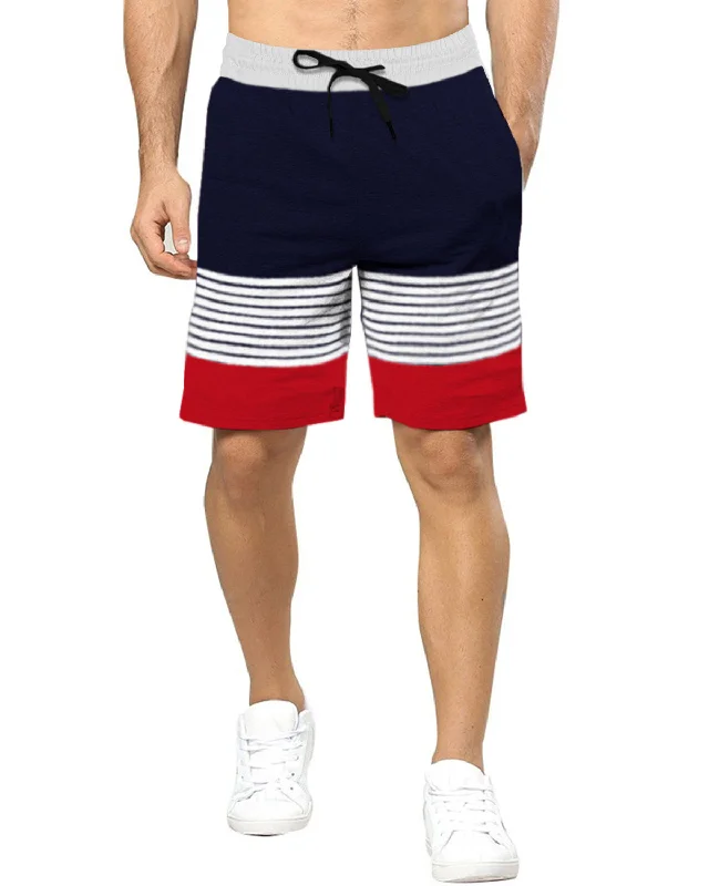 Color Block Men Dark Blue Red Regular Shorts