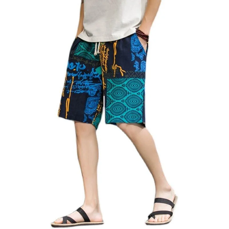 Men Plus Size Chinese Style Cotton Linen Beach Shorts