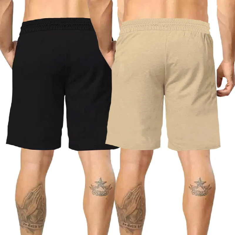 mens short-PACK OF 2-Beige-black