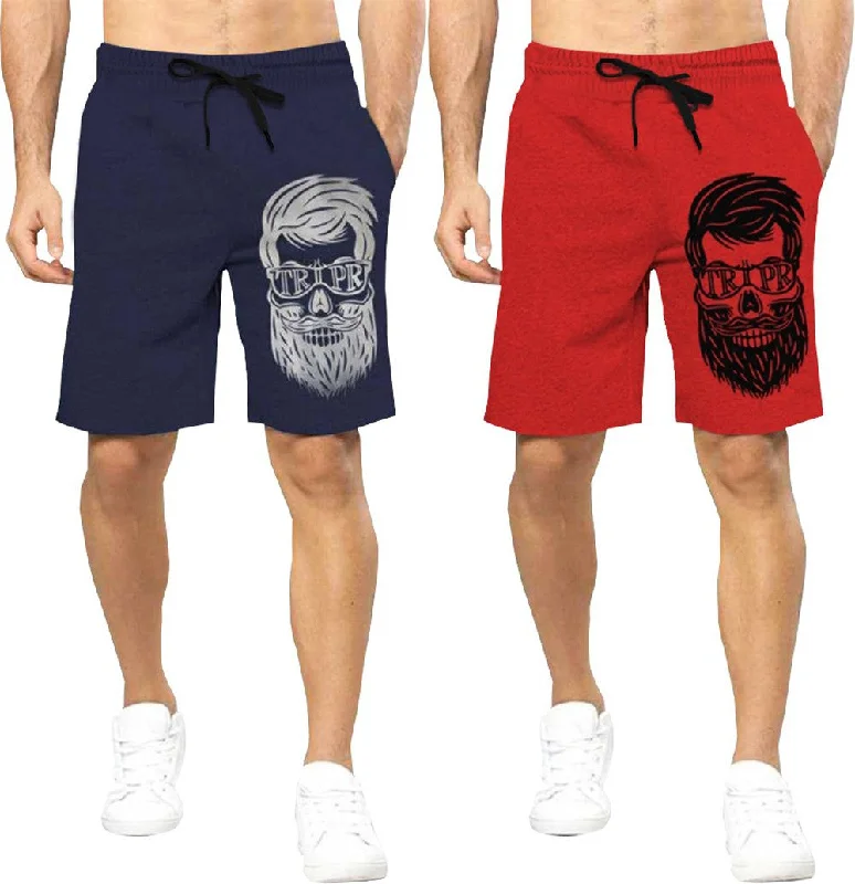 mens short-PACK OF 2-red-navyblue