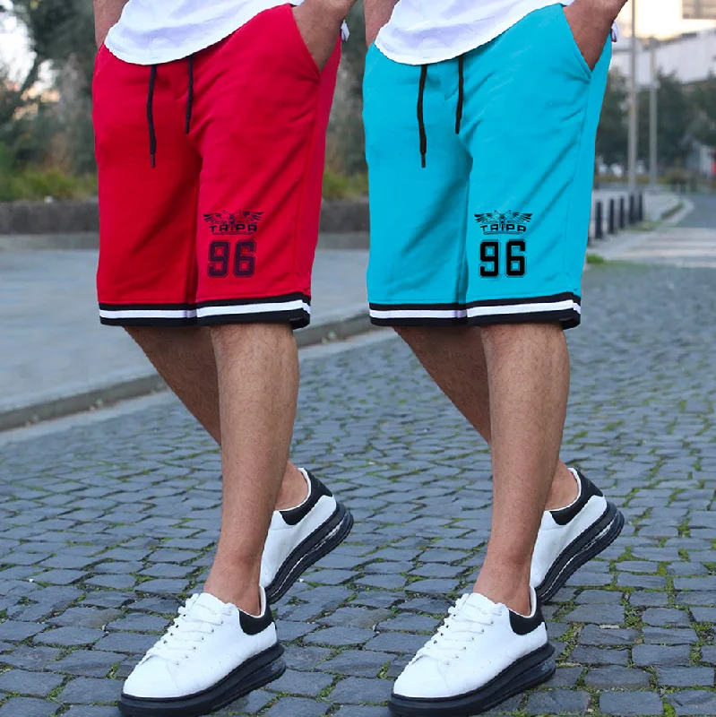 mens short-PACK OF 2-skyblue-red